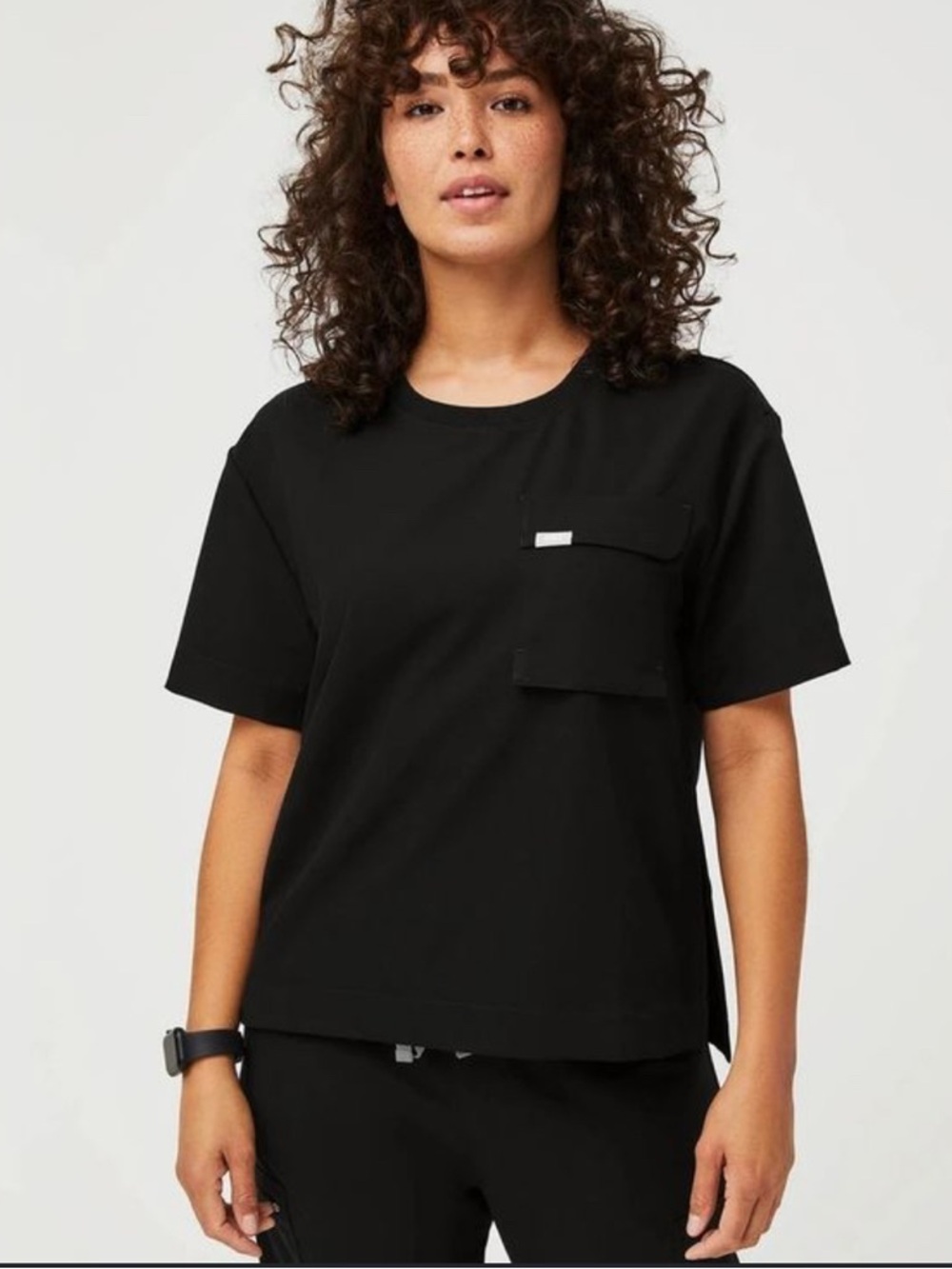 FIGS Cabral Relaxed Crew-Neck Scrub Top Sz XXS in Black with Navy Details